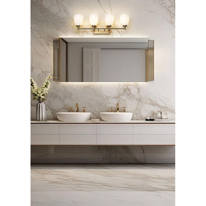 Z-Lite Oren 4-Light Medium Bulb Base Modern Gold Steel Frame Matte Opal Glass Shade Vanity Light