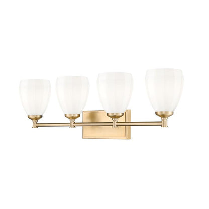 Z-Lite Oren 4-Light Medium Bulb Base Modern Gold Steel Frame Matte Opal Glass Shade Vanity Light