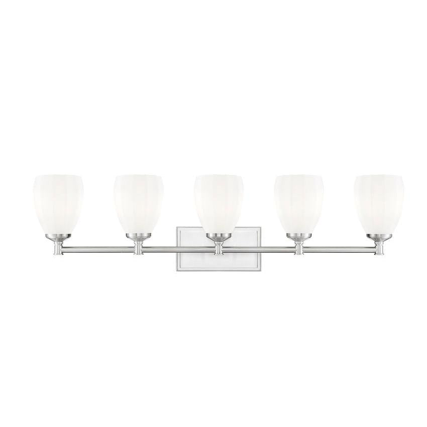Z-Lite Oren 5-Light Medium Bulb Base Brushed Nickel Steel Frame Matte Opal Glass Shade Vanity Light