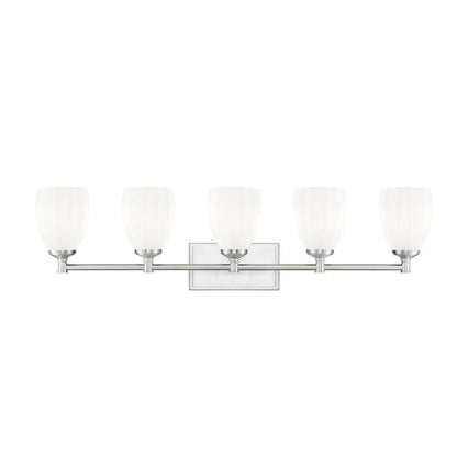 Z-Lite Oren 5-Light Medium Bulb Base Brushed Nickel Steel Frame Matte Opal Glass Shade Vanity Light