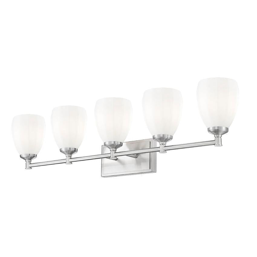 Z-Lite Oren 5-Light Medium Bulb Base Brushed Nickel Steel Frame Matte Opal Glass Shade Vanity Light