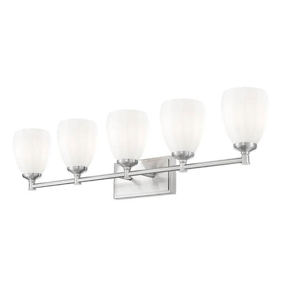 Z-Lite Oren 5-Light Medium Bulb Base Brushed Nickel Steel Frame Matte Opal Glass Shade Vanity Light