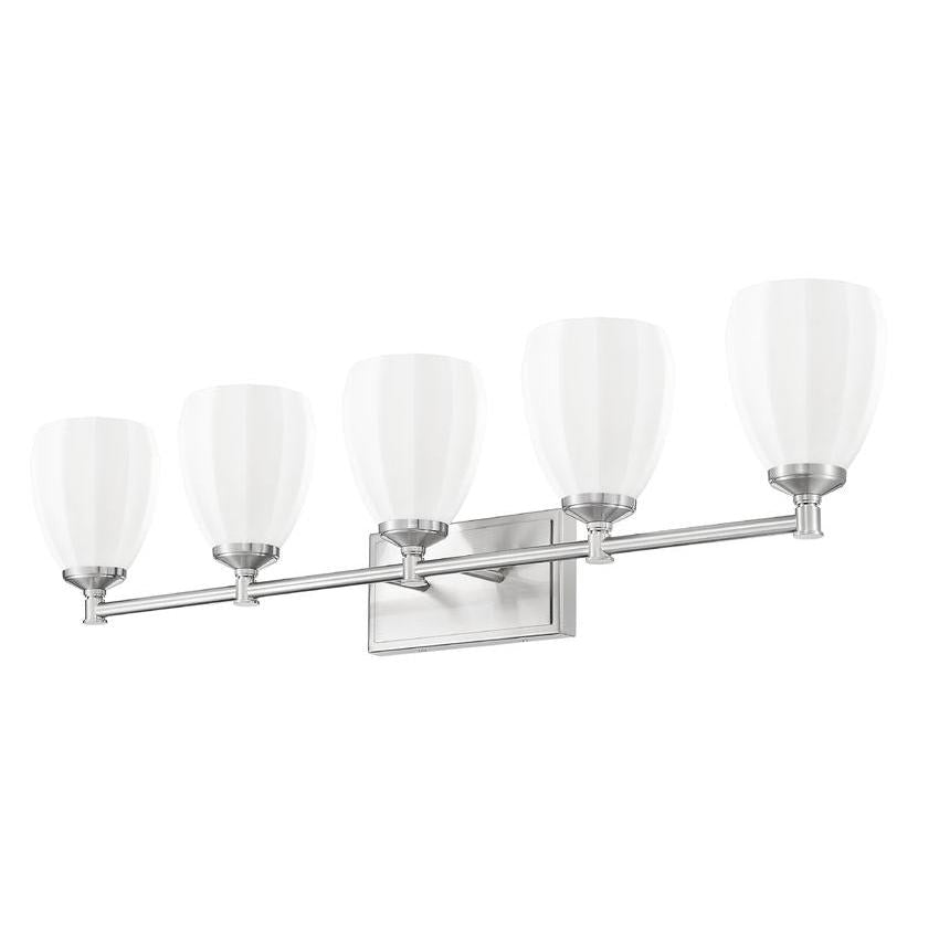 Z-Lite Oren 5-Light Medium Bulb Base Brushed Nickel Steel Frame Matte Opal Glass Shade Vanity Light