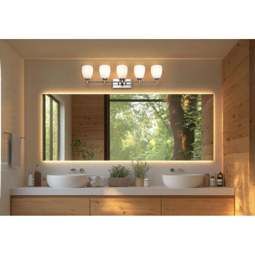 Z-Lite Oren 5-Light Medium Bulb Base Brushed Nickel Steel Frame Matte Opal Glass Shade Vanity Light