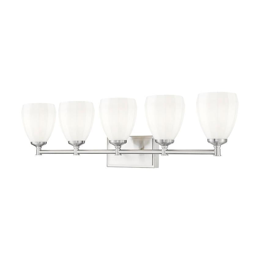 Z-Lite Oren 5-Light Medium Bulb Base Brushed Nickel Steel Frame Matte Opal Glass Shade Vanity Light