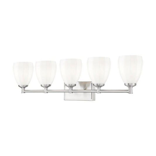 Z-Lite Oren 5-Light Medium Bulb Base Brushed Nickel Steel Frame Matte Opal Glass Shade Vanity Light