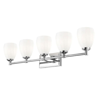 Z-Lite Oren 5-Light Medium Bulb Base Chrome Steel Frame Matte Opal Glass Shade Vanity Light