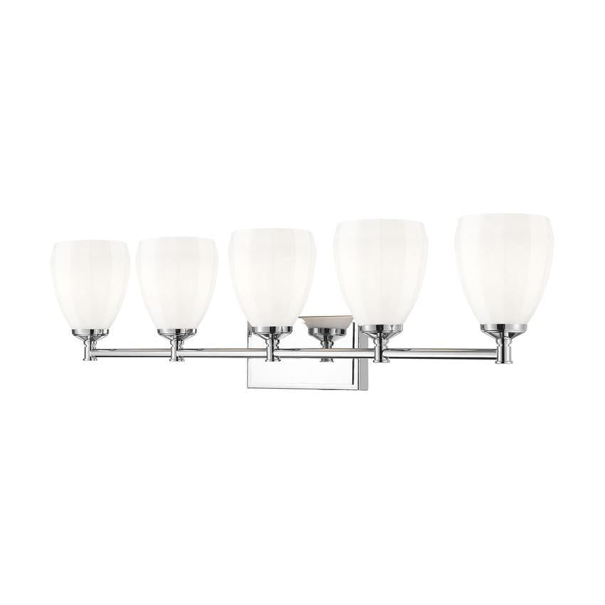 Z-Lite Oren 5-Light Medium Bulb Base Chrome Steel Frame Matte Opal Glass Shade Vanity Light