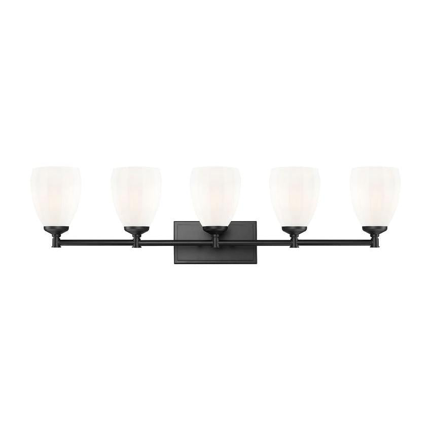 Z-Lite Oren 5-Light Medium Bulb Base Matte Black Steel Frame Matte Opal Glass Shade Vanity Light