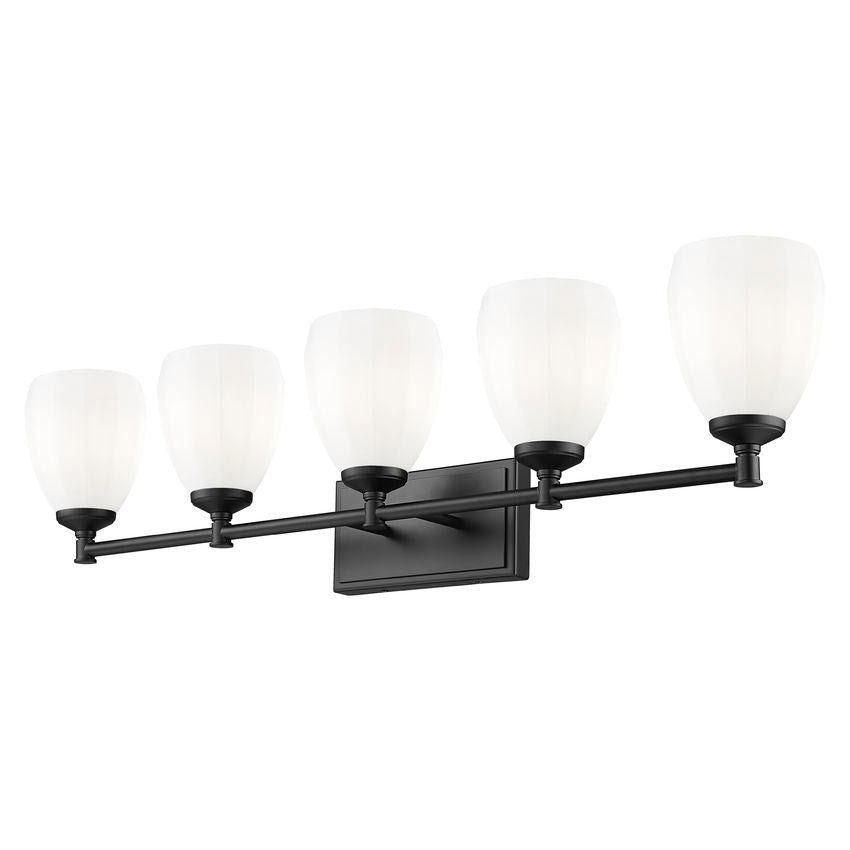 Z-Lite Oren 5-Light Medium Bulb Base Matte Black Steel Frame Matte Opal Glass Shade Vanity Light