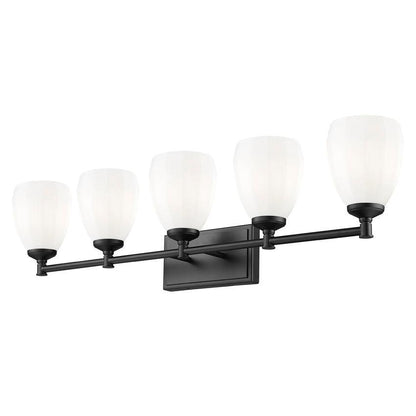 Z-Lite Oren 5-Light Medium Bulb Base Matte Black Steel Frame Matte Opal Glass Shade Vanity Light
