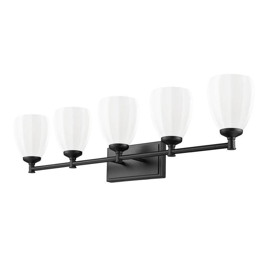Z-Lite Oren 5-Light Medium Bulb Base Matte Black Steel Frame Matte Opal Glass Shade Vanity Light
