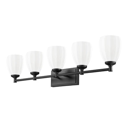 Z-Lite Oren 5-Light Medium Bulb Base Matte Black Steel Frame Matte Opal Glass Shade Vanity Light