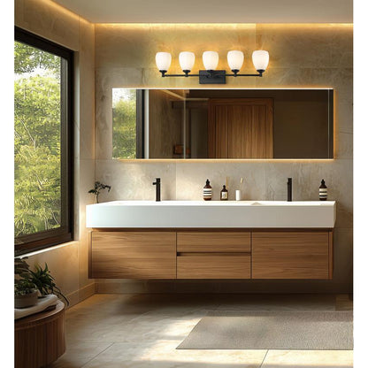 Z-Lite Oren 5-Light Medium Bulb Base Matte Black Steel Frame Matte Opal Glass Shade Vanity Light