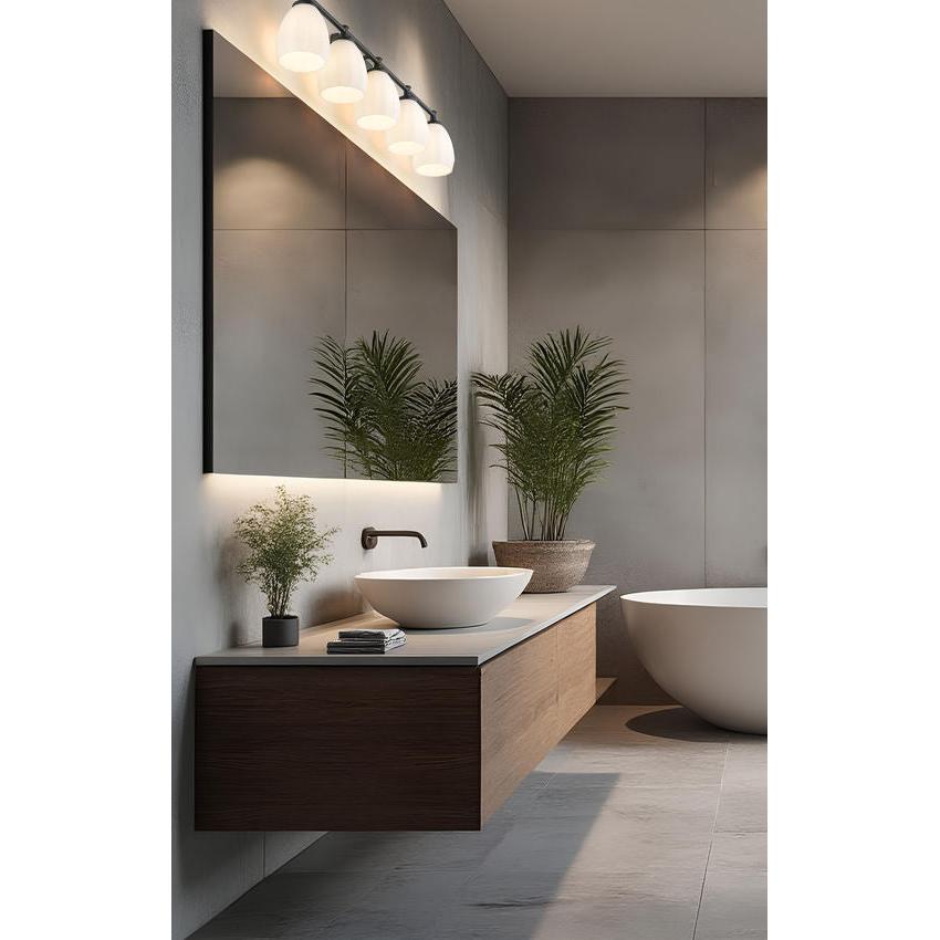 Z-Lite Oren 5-Light Medium Bulb Base Matte Black Steel Frame Matte Opal Glass Shade Vanity Light