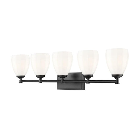 Z-Lite Oren 5-Light Medium Bulb Base Matte Black Steel Frame Matte Opal Glass Shade Vanity Light