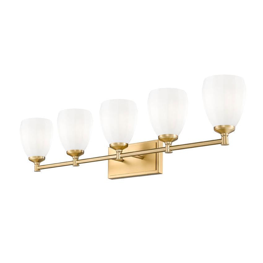 Z-Lite Oren 5-Light Medium Bulb Base Modern Gold Steel Frame Matte Opal Glass Shade Vanity Light