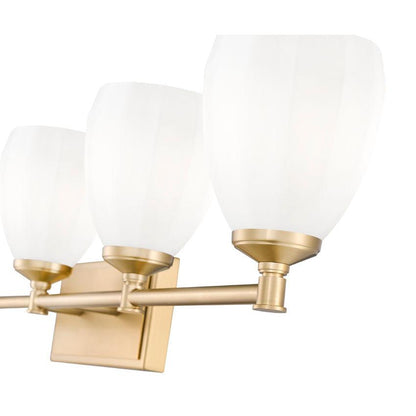 Z-Lite Oren 5-Light Medium Bulb Base Modern Gold Steel Frame Matte Opal Glass Shade Vanity Light