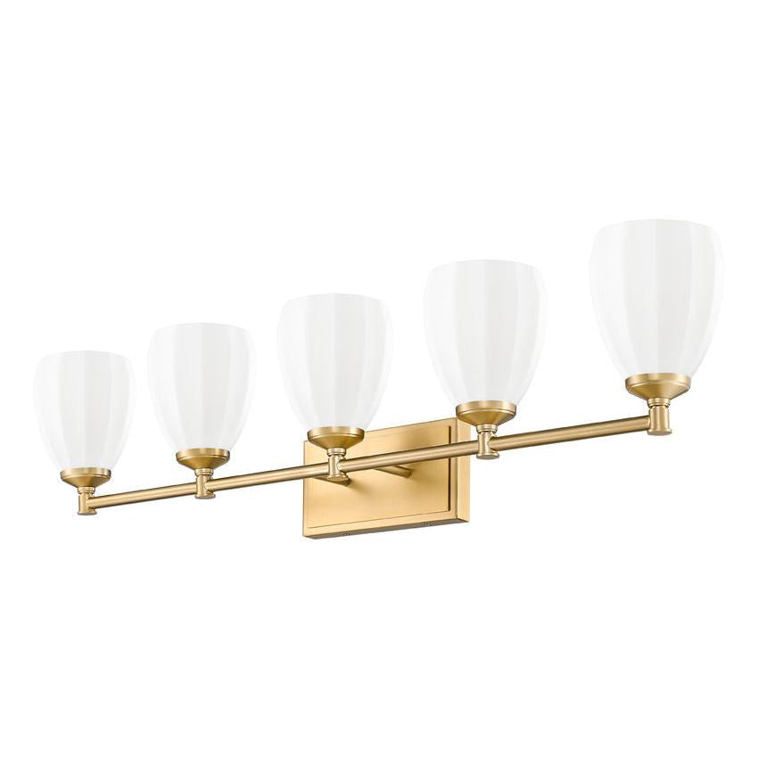 Z-Lite Oren 5-Light Medium Bulb Base Modern Gold Steel Frame Matte Opal Glass Shade Vanity Light