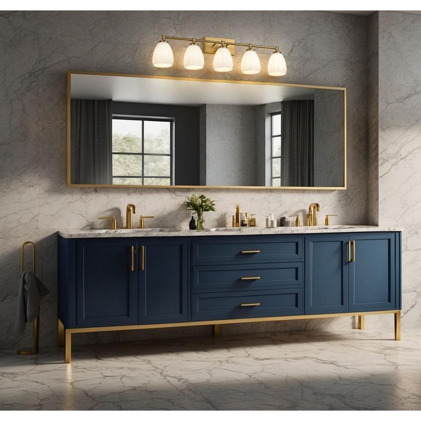 Z-Lite Oren 5-Light Medium Bulb Base Modern Gold Steel Frame Matte Opal Glass Shade Vanity Light