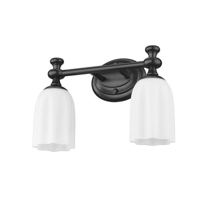 Z-Lite Orion 14" 2-Light Matte Black Steel Vanity Light With Opal Etched Glass Shade