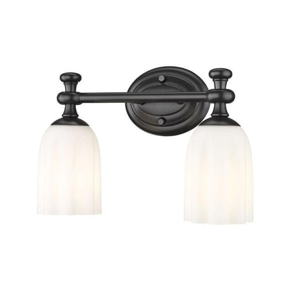 Z-Lite Orion 14" 2-Light Matte Black Steel Vanity Light With Opal Etched Glass Shade