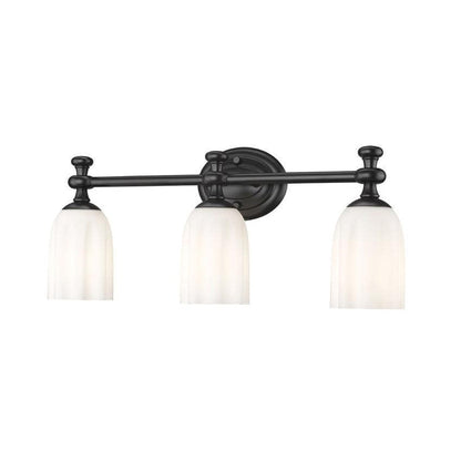 Z-Lite Orion 22" 3-Light Matte Black Steel Vanity Light With Opal Etched Glass Shade