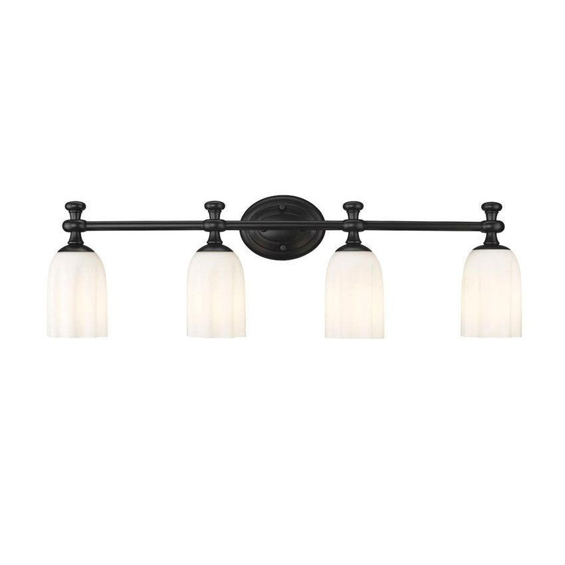 Z-Lite Orion 31" 4-Light Matte Black Steel Vanity Light With Opal Etched Glass Shade