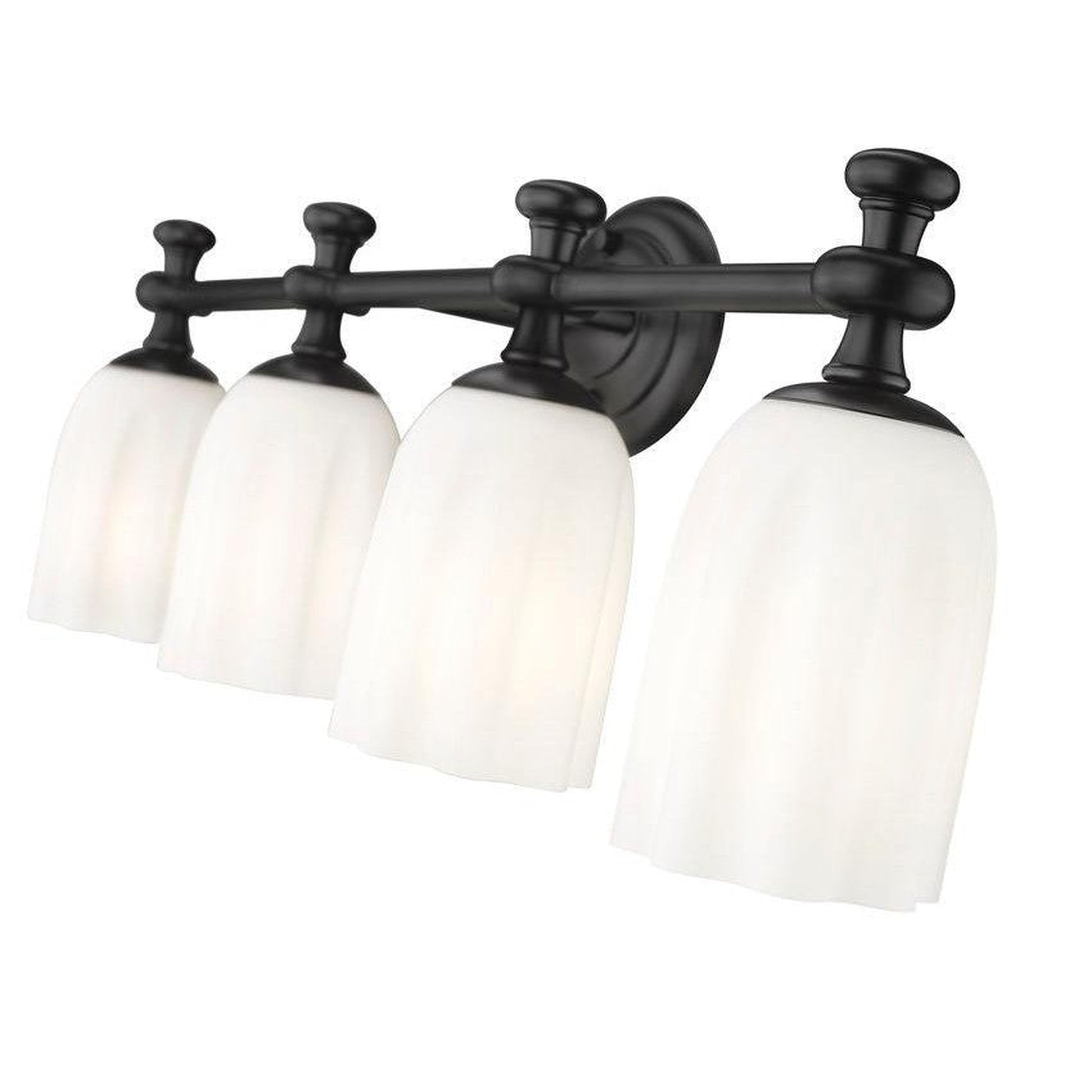 Z-Lite Orion 31" 4-Light Matte Black Steel Vanity Light With Opal Etched Glass Shade