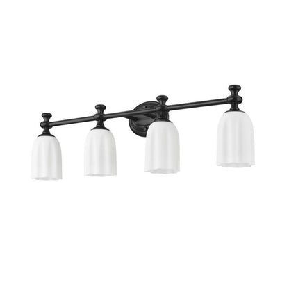 Z-Lite Orion 31" 4-Light Matte Black Steel Vanity Light With Opal Etched Glass Shade