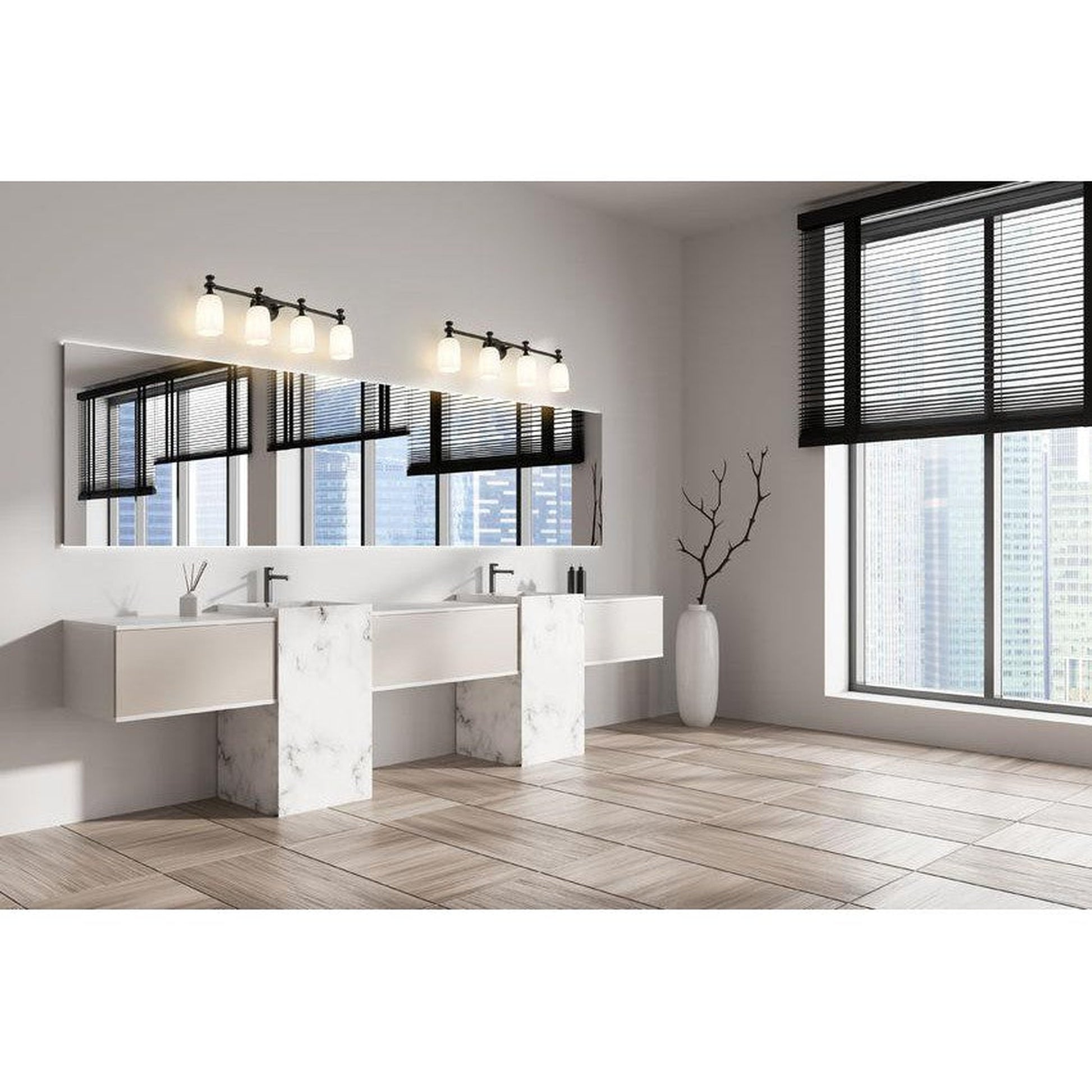 Z-Lite Orion 31" 4-Light Matte Black Steel Vanity Light With Opal Etched Glass Shade