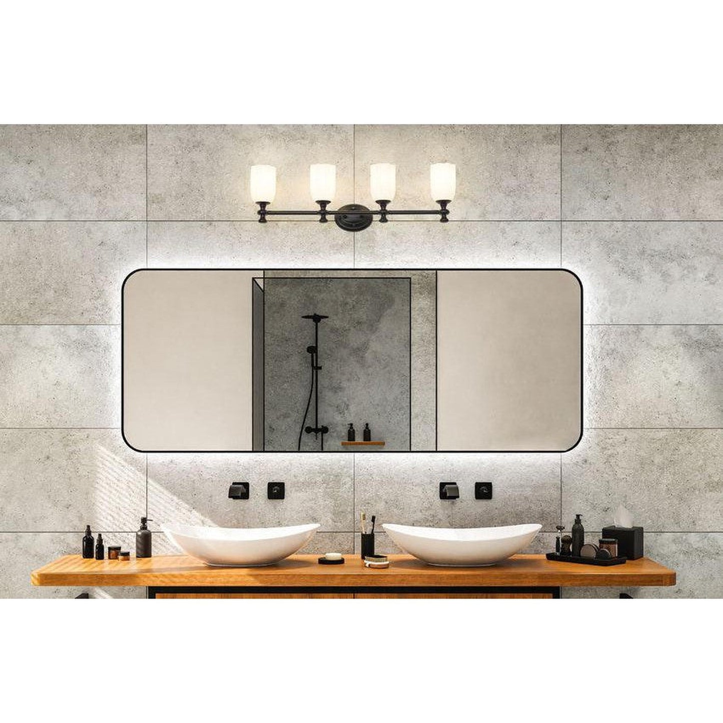 Z-Lite Orion 31" 4-Light Matte Black Steel Vanity Light With Opal Etched Glass Shade