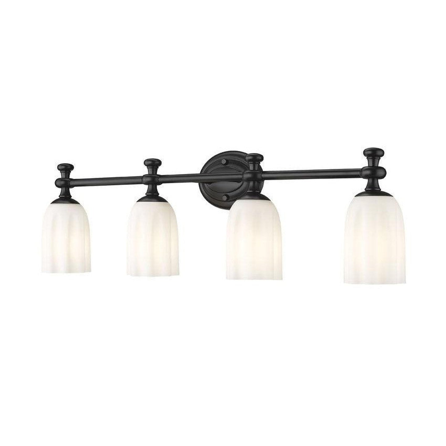 Z-Lite Orion 31" 4-Light Matte Black Steel Vanity Light With Opal Etched Glass Shade