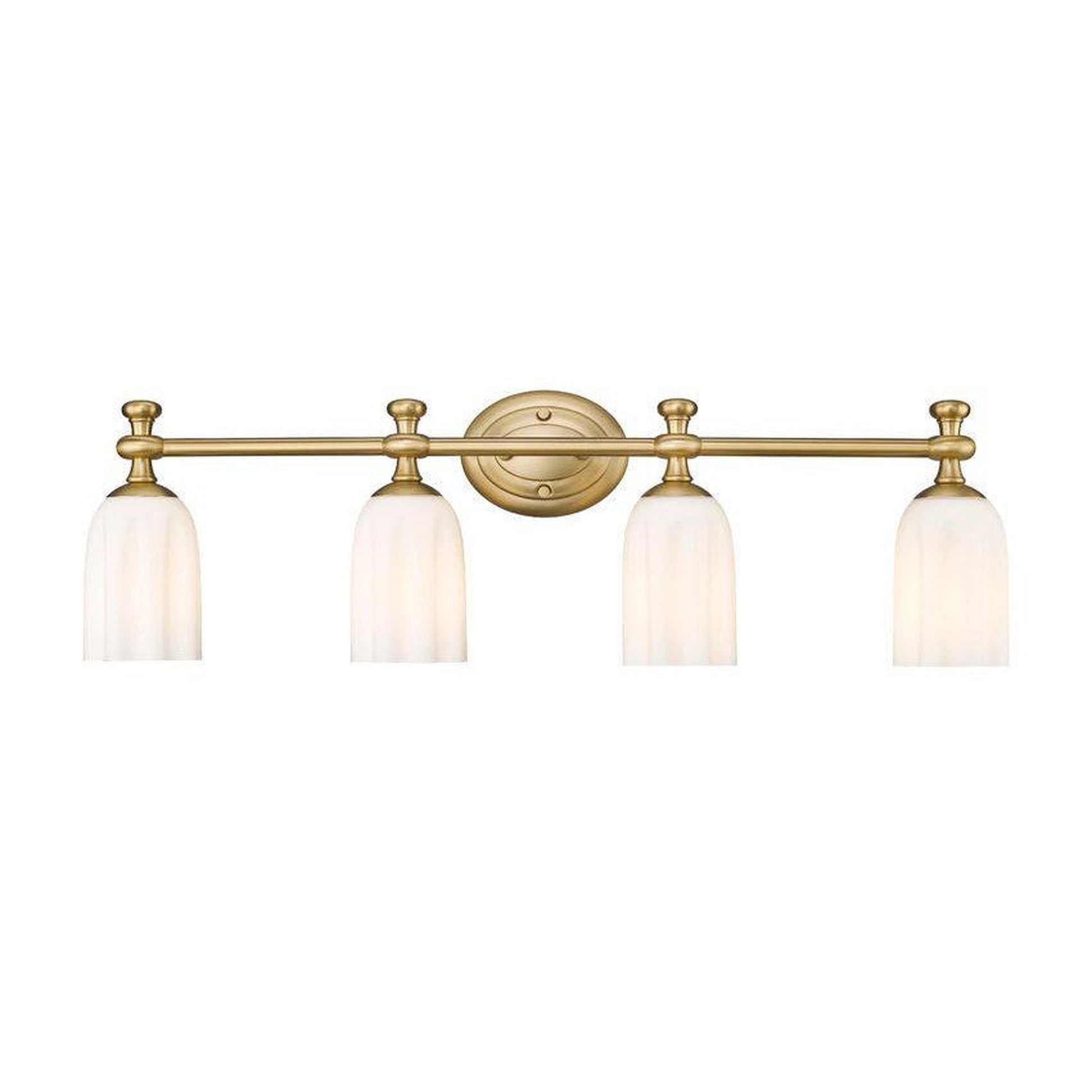 Z-Lite Orion 31" 4-Light Modern Gold Steel Vanity Light With Opal Etched Glass Shade