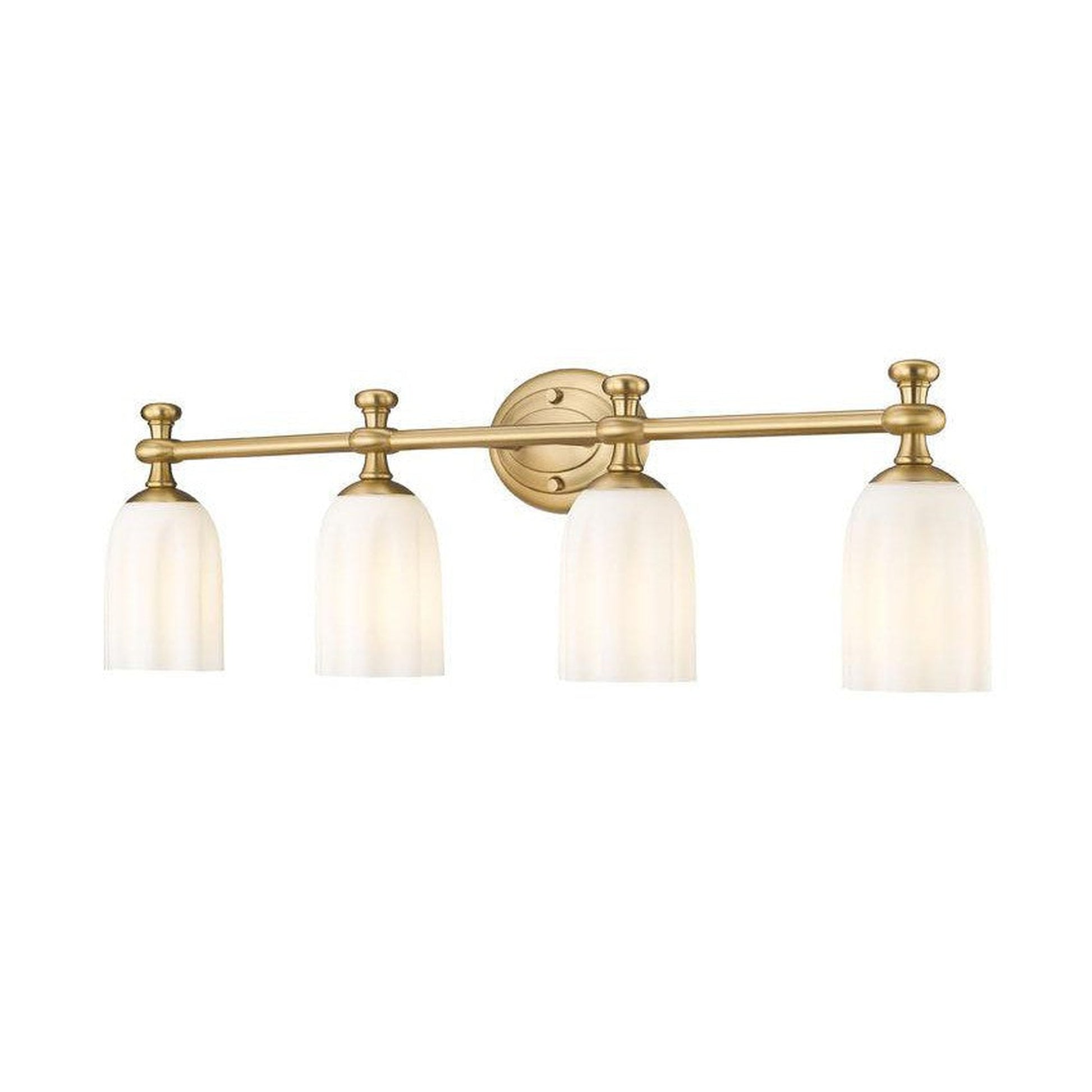 Z-Lite Orion 31" 4-Light Modern Gold Steel Vanity Light With Opal Etched Glass Shade