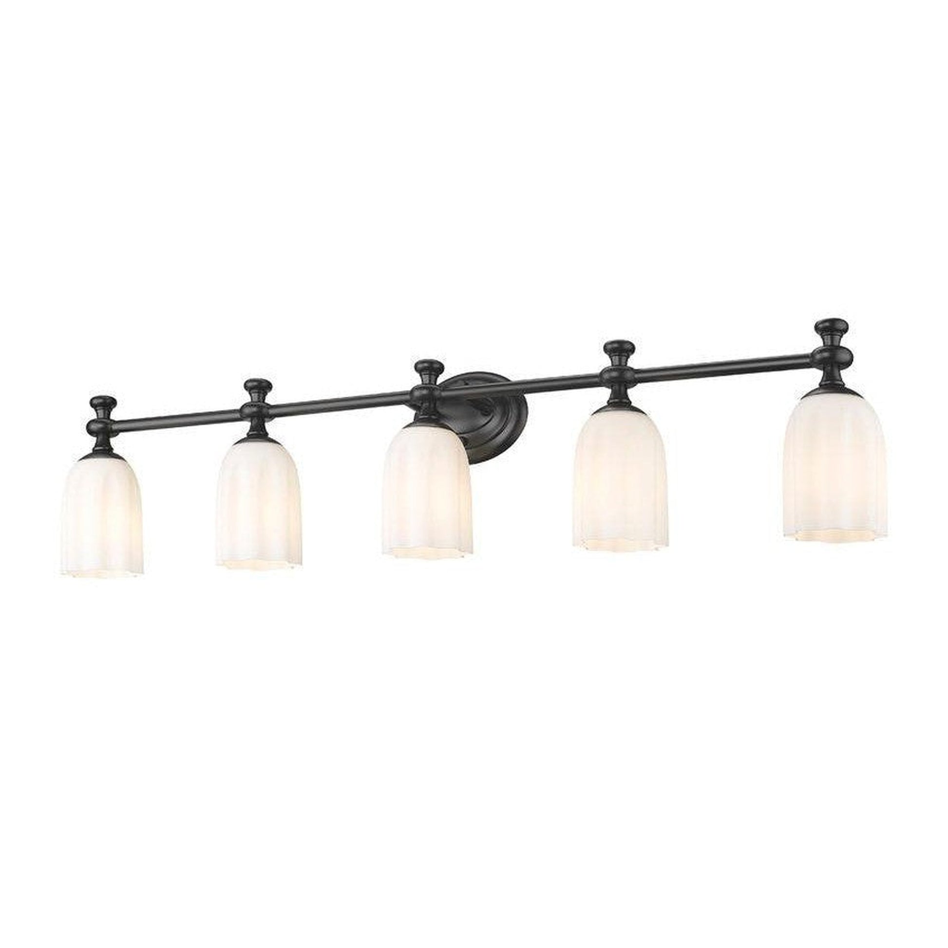 Z-Lite Orion 40" 5-Light Matte Black Steel Vanity Light With Opal Etched Glass Shade