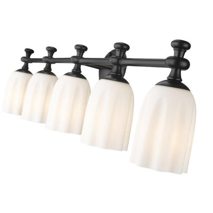 Z-Lite Orion 40" 5-Light Matte Black Steel Vanity Light With Opal Etched Glass Shade