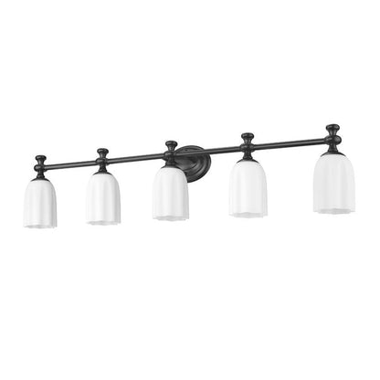 Z-Lite Orion 40" 5-Light Matte Black Steel Vanity Light With Opal Etched Glass Shade