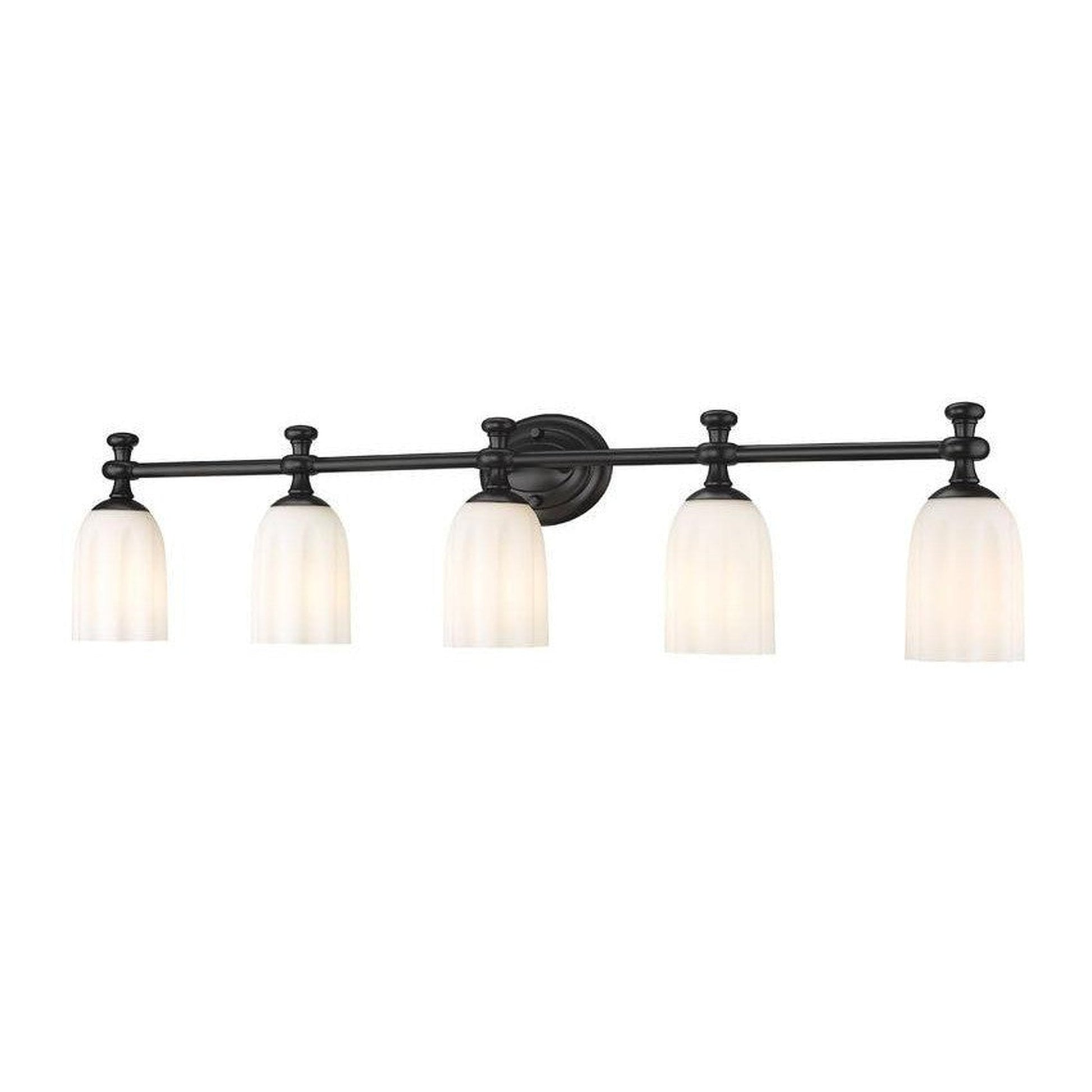 Z-Lite Orion 40" 5-Light Matte Black Steel Vanity Light With Opal Etched Glass Shade