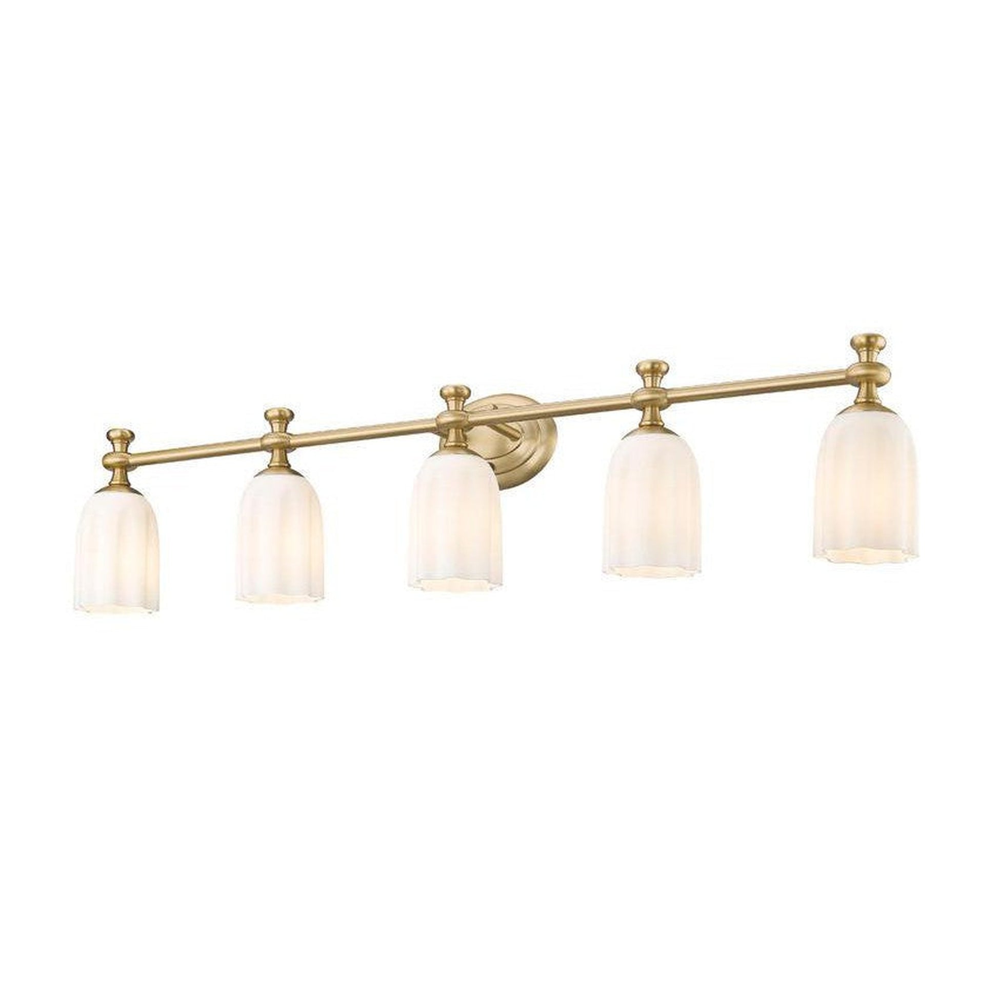 Z-Lite Orion 40" 5-Light Modern Gold Steel Vanity Light With Opal Etched Glass Shade