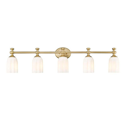 Z-Lite Orion 40" 5-Light Modern Gold Steel Vanity Light With Opal Etched Glass Shade