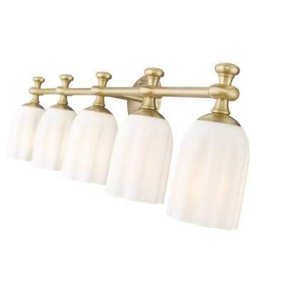 Z-Lite Orion 40" 5-Light Modern Gold Steel Vanity Light With Opal Etched Glass Shade