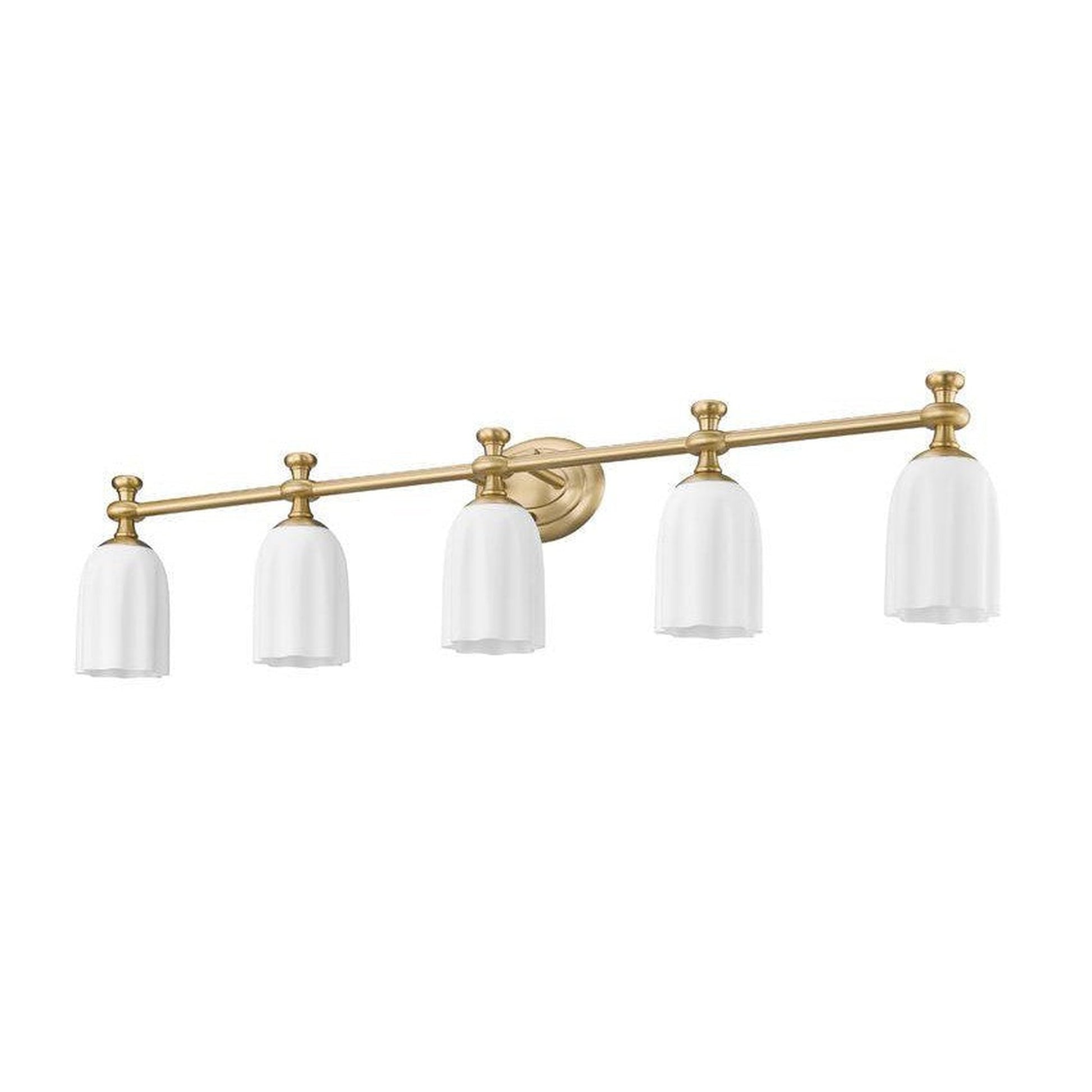 Z-Lite Orion 40" 5-Light Modern Gold Steel Vanity Light With Opal Etched Glass Shade