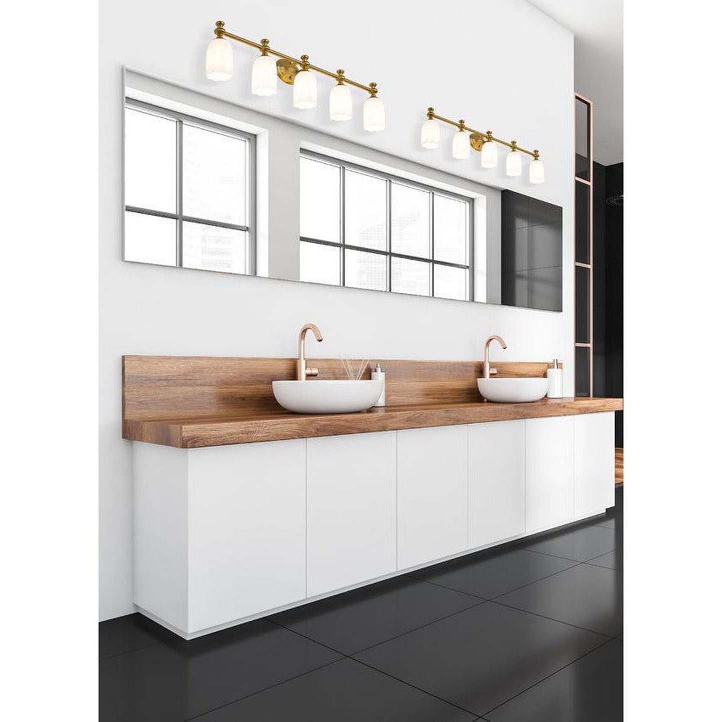 Z-Lite Orion 40" 5-Light Modern Gold Steel Vanity Light With Opal Etched Glass Shade