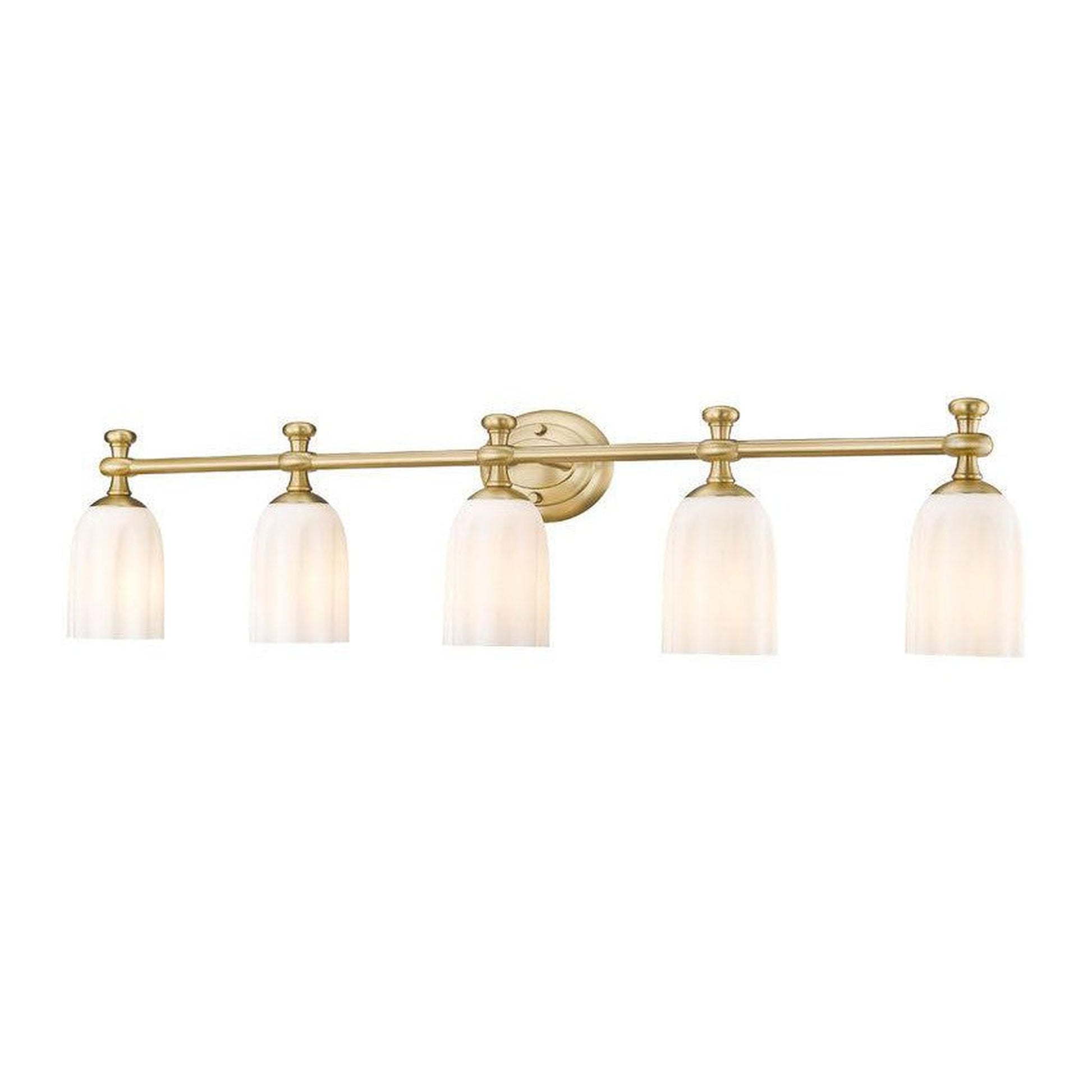 Z-Lite Orion 40" 5-Light Modern Gold Steel Vanity Light With Opal Etched Glass Shade