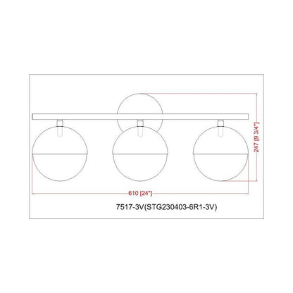 Z-Lite Realm Sphere 24" 3-Light Medium Base Matte Black Steel Matte Opal Glass Shade Vanity Lighting
