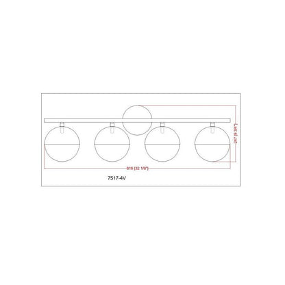 Z-Lite Realm Sphere 32" 4-Light Medium Base Brushed Nickel Steel Matte Opal Glass Shade Vanity Lighting