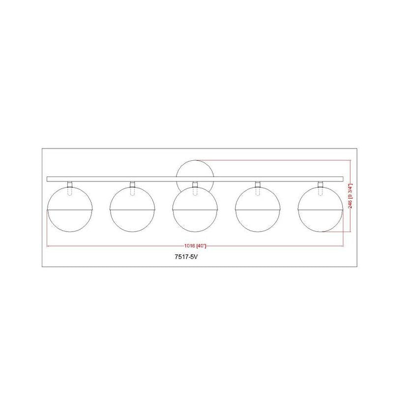 Z-Lite Realm Sphere 40" 5-Light Medium Base Brushed Nickel Steel Matte Opal Glass Shade Vanity Lighting
