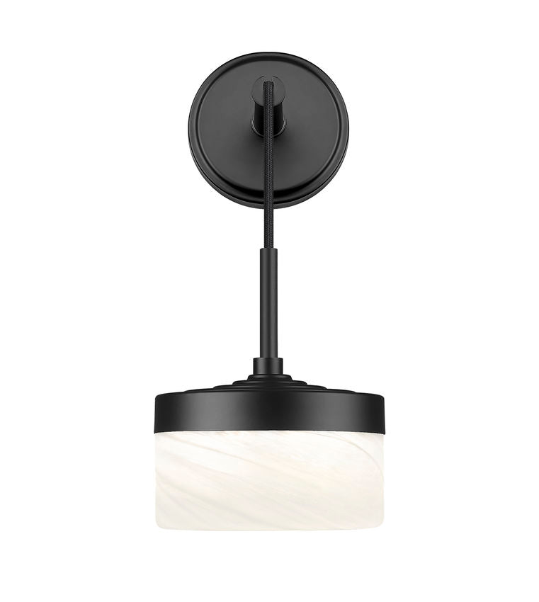 Z-Lite Renaud 7" 1-Light LED-Integrated Matte Black Steel Frame Feathered White Glass Shade Wall Sconce