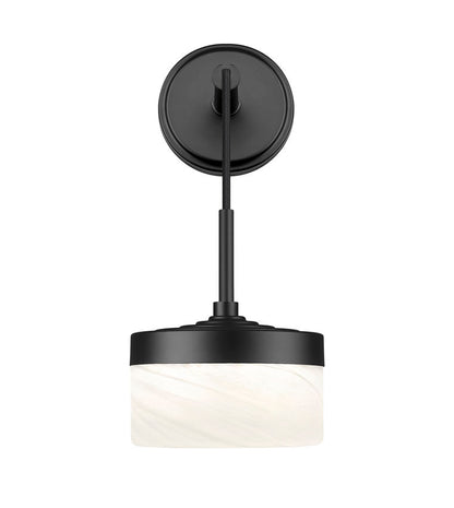 Z-Lite Renaud 7" 1-Light LED-Integrated Matte Black Steel Frame Feathered White Glass Shade Wall Sconce